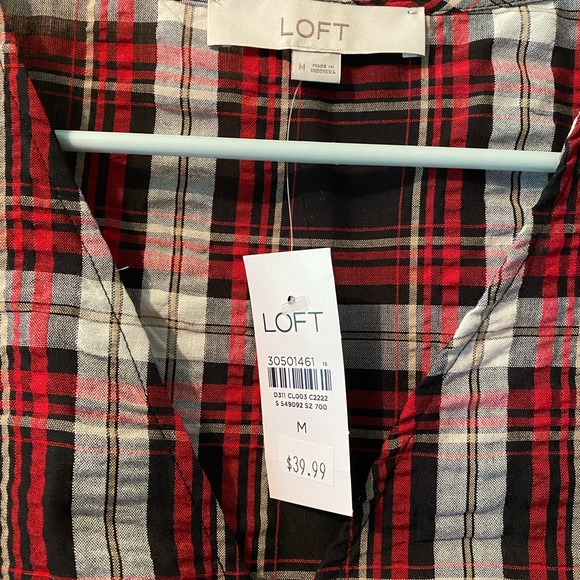 Loft Plaid Puff Sleeve Blouse - Picture 2 of 4